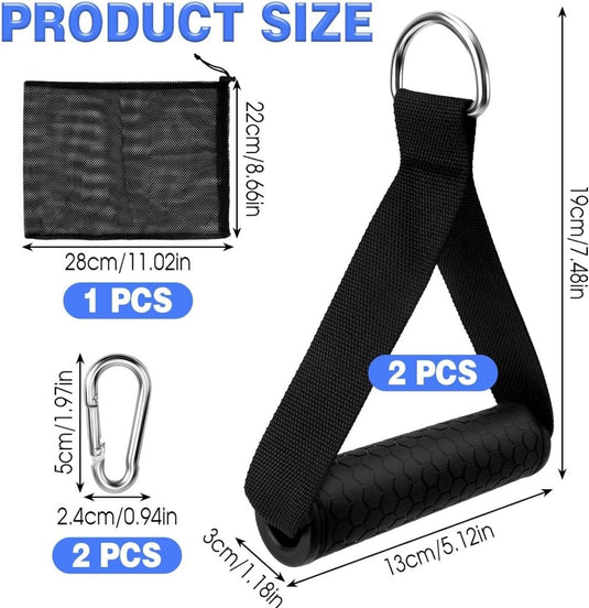 Verbeter je krachttraining met de Ervaar ultieme krachttraining met deze weerstandsgrepen set, inclusief twee 19cm handgrepen, een 22cm band, twee 5cm karabijnhaken en een 28cm mesh tas voor opslag. Wordt geleverd met alles wat je nodig hebt: 1 tas, 2 handgrepen en 2 karabijnhaken.