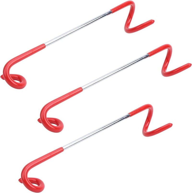 Laad afbeelding in Galerijviewer, Het product &quot;Avontuurlijk licht: 3x outdoor multifunctionele campinglamp haak&quot;, een set van drie rode jongleerstokken met gedraaide handgrepen en metalen staven, staat opgesteld op een witte achtergrond, perfect voor uw outdooravontuur.
