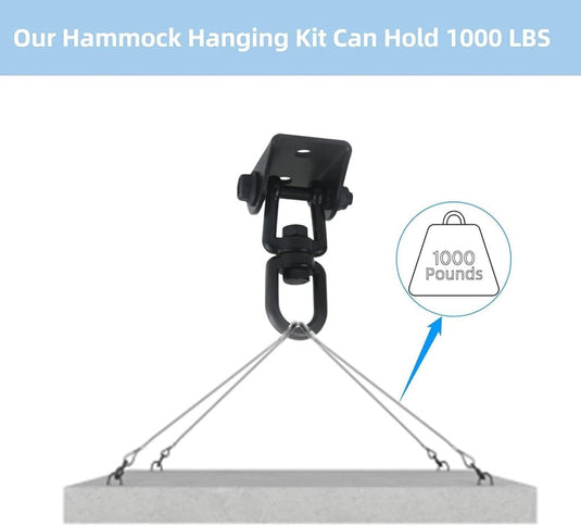 Het product "De ultieme 360° draaibare plafondhaak voor maximale veelzijdigheid en veiligheid" is een hangmatophangset met een metalen draaibare, robuuste kettingen en een duurzame roestvrijstalen plafondhaak, die tot 1000 pond kan dragen.