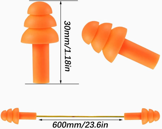 De Geniet herbruikbare siliconen oordopjes in oranje hebben een triple-flange design en verbindingskoord, wat zorgt voor een uitzonderlijke ruisonderdrukking. Met oordoplengtes van 30mm (1.18in) en een koord van 600mm (23.6in) zorgen ze voor een perfecte pasvorm en duurzaamheid in elke omgeving.