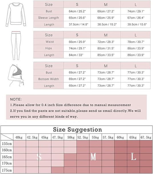 Ontdek de ultieme gids om jouw pasvorm te vinden met buste, mouwlengte, zoom, taille, heupen en onderwijdte in cm en inches voor S, M en L. Perfect voor het selecteren van waardige stof of geschikte legging uit je nieuwe "Zie er geweldig uit en voel je geweldig in deze 3-delige yoga workoutset!.