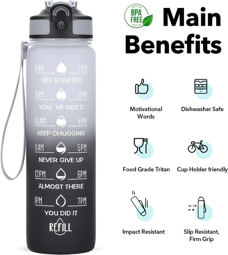 Laad afbeelding in Galerijviewer, 💧 Altijd gehydrateerd met deze BPA - vrije waterfles van 1 liter! - happygetfit.com
