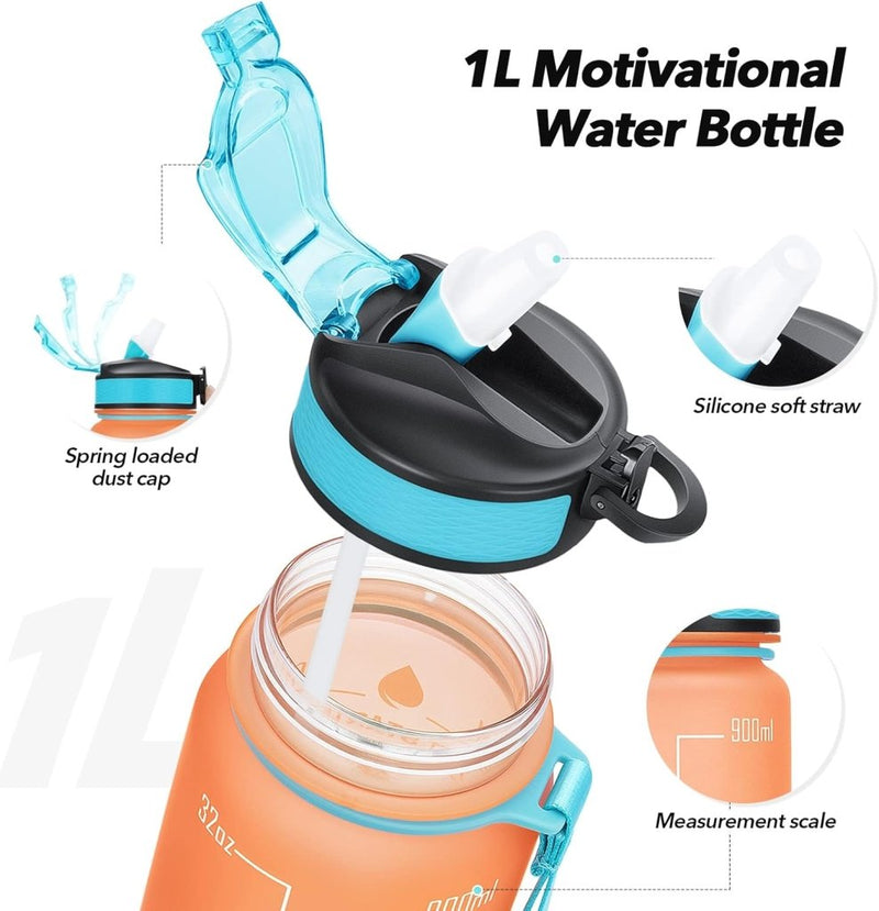 Laad afbeelding in Galerijviewer, 💧 Altijd gehydrateerd met deze BPA - vrije waterfles van 1 liter! - happygetfit.com

