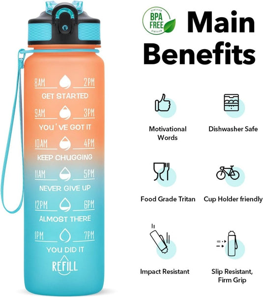 💧 Altijd gehydrateerd met deze BPA - vrije waterfles van 1 liter! - happygetfit.com