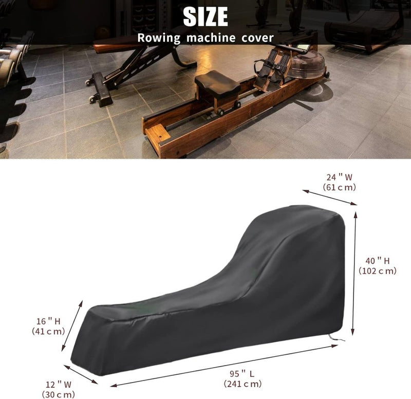 Laad afbeelding in Galerijviewer, Bescherm uw roeimachine met onze premium roeimachine hoezen gemaakt van waterdicht 210D Oxford-doek. Ontworpen voor fitnessliefhebbers, het zorgt voor duurzaamheid en een strakke look. Afmetingen: 241 cm L x 61 cm B x 102 cm H; Perfect voor afmetingen tot 95&quot; L x 24&quot; B x 40&quot; H. Geniet van langdurige prestaties!.
