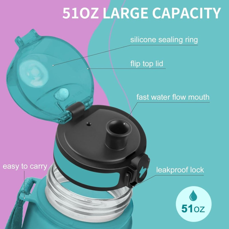 Laad afbeelding in Galerijviewer, 💧 Blijf gehydrateerd met deze BPA - vrije sportwaterfles van 1.5 liter! - happygetfit.com
