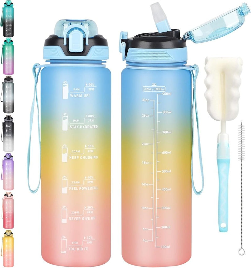 Laad afbeelding in Galerijviewer, Blijf gehydrateerd met deze aantrekkelijke sportdrankfles in verschillende kleuren, inclusief tijdmarkeringen en een reinigingsborstel voor optimale hydratatie de hele dag! 💦🏋️‍♂️.
