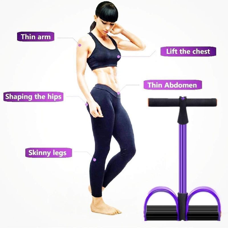 Laad afbeelding in Galerijviewer, Een vrouw in sportkleding staat naast de Efficiënte buiktrainer voor thuisfitness. Labels markeren haar arm, borst, buik, heupen en benen als doelgebieden voor versteviging en gewichtsverlies.
