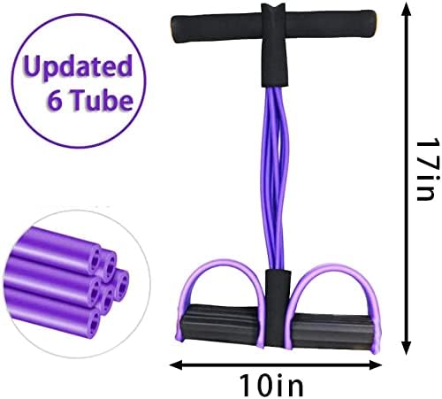 Laad afbeelding in Galerijviewer, De &quot;Efficiënte buiktrainer voor thuisfitness&quot; bestaat uit een paarse weerstandsband met zwarte schuimrubberen handgrepen en pedalen, met het label &quot;Updated 6 Tube&quot;. De band is 25 cm breed en 43 cm hoog en biedt een full-body workout die ideaal is voor gewichtsverlies of als effectieve buiktrainer.
