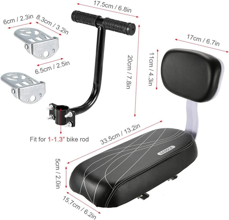 Laad afbeelding in Galerijviewer, Product: 🚴‍♂️ Comfortabel en veilig achterop! Inclusief zwart gevoerd peuterzitje, rugleuning, voetsteunen en T-stuur. Geschikt voor de bagagedrager. Afmetingen en installatie-instructies zijn op elk onderdeel te zien.
