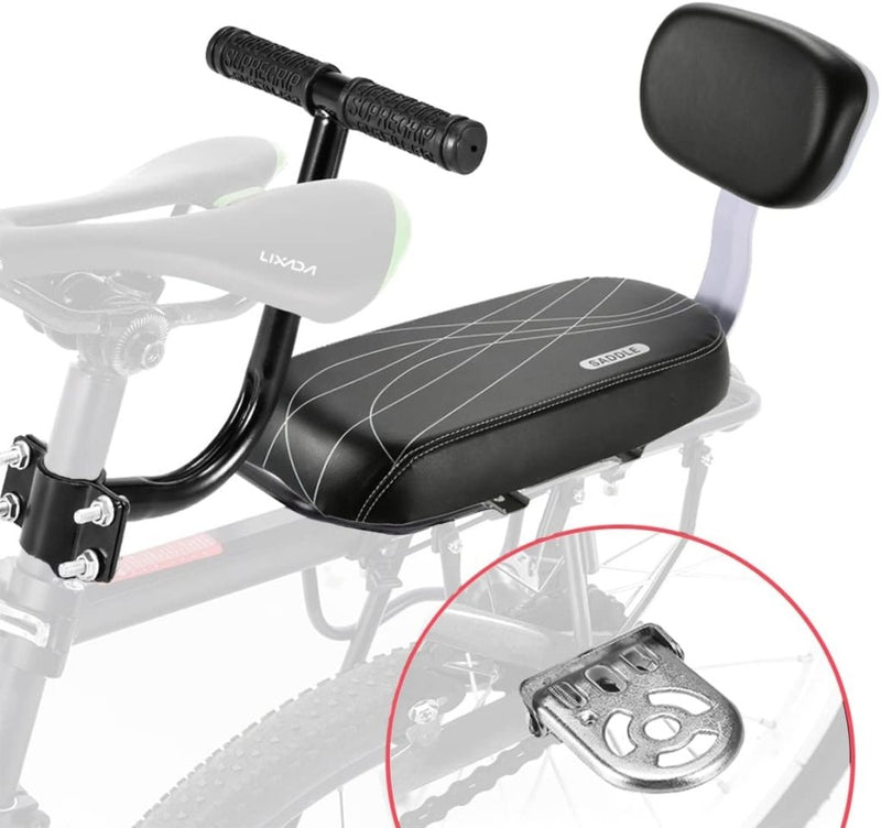 Laad afbeelding in Galerijviewer, 🚴‍♂️ Comfortabel en veilig achterop! Het perfecte fietszitje voor jouw kind is voorzien van een gecapitonneerde rugleuning, zwart gepolsterde zitting en inclusief voetsteunbevestiging, ideaal voor peuters op de bagagedrager.
