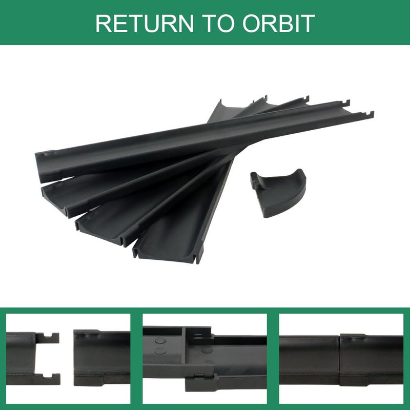 Laad afbeelding in Galerijviewer, De zwarte kunststof modulaire componenten worden gedetailleerd weergegeven met bovenaan &quot;RETURN TO ORBIT&quot;, wat aansluit bij het ontwerp van ons product &quot;Verbeter je golfspel met onze professionele golf putting trainer&quot;.
