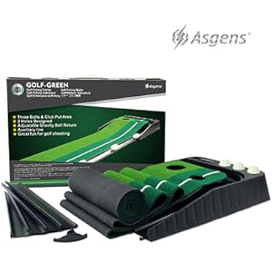 Laad afbeelding in Galerijviewer, De set &quot;Verbeter je golfspel met onze professionele golf putting trainer&quot; bestaat uit een tweekleurige grasgolfmat, automatische balterugslag en diverse accessoires die in de verpakking worden weergegeven.
