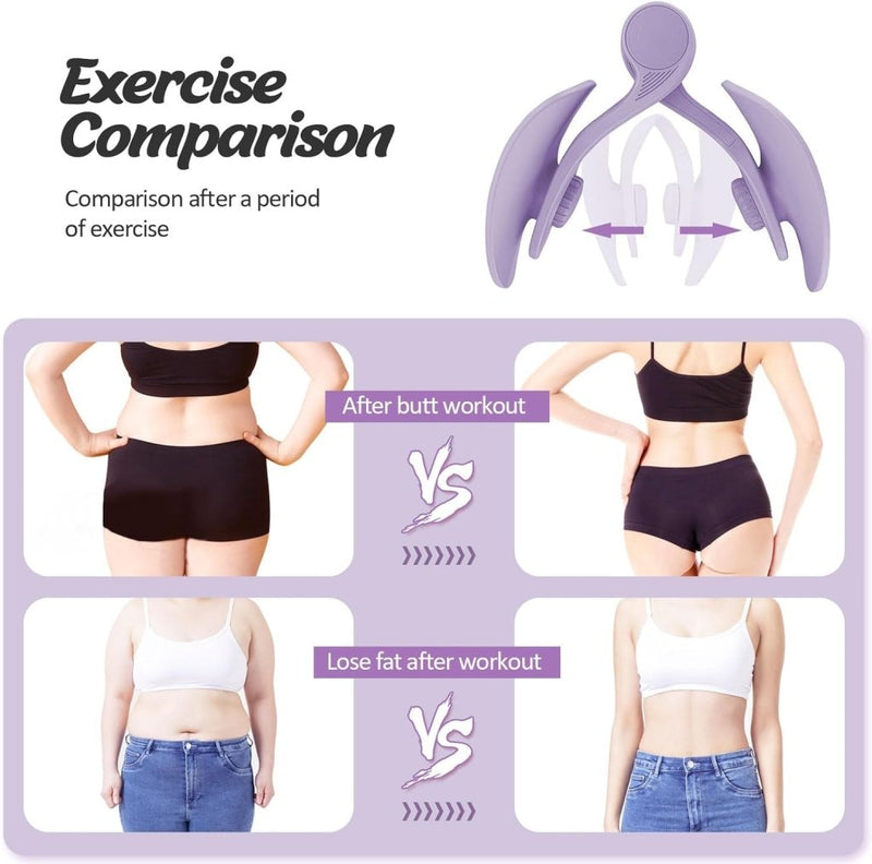 Laad afbeelding in Galerijviewer, Een illustratie contrasteert de trainingsresultaten van twee personen, waarbij significante veranderingen in lichaamsvorm voor en na de training worden getoond. Bovenaan onderstreept &quot;Transformeer je workout - Versterk je bekkenbodem en vorm prachtige rondingen!&quot; het belang ervan in hun fitnessreis.
