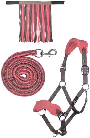 De Ontdek het beste halster met draadslot voor jouw paard! De set wordt geleverd in levendig rood en bruin, inclusief een hoogwaardig polyester halster met draadgleuf, halstertouw met metalen clip, vliegenrand en gewatteerd neus- en nekstuk voor meer comfort.