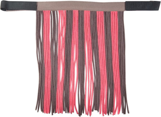 Het "Ontdek de beste halster met draadslot voor jouw paard!" is een haaraccessoire gemaakt van hoogwaardig polyester, met bruine en roze synthetische strengen bevestigd aan een beige elastische band.