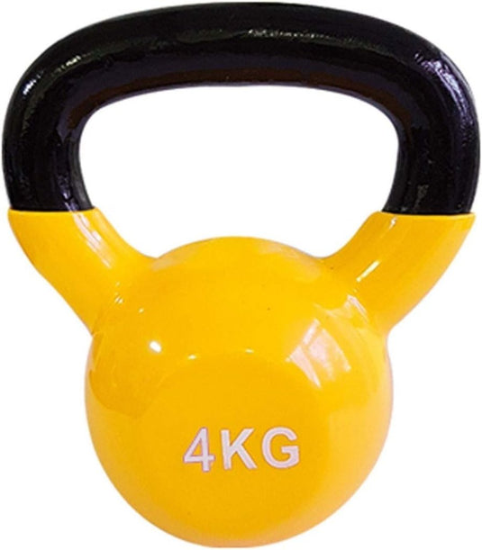 Ontdek de kracht van onze 4kg kettlebell! Hij is perfect voor lichaamstraining om aan je fitnessdoelen te voldoen met zijn levendige gele kleur en stevige zwarte handgreep.