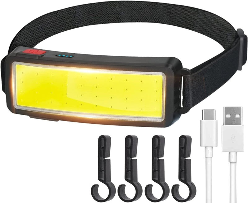 Laad afbeelding in Galerijviewer, De &quot;Altijd verlicht met een krachtige, oplaadbare led-hoofdlamp!&quot; beschikt over een verstelbare riem, COB-technologie voor verbeterde helderheid, bevat vier haken en een USB-oplaadkabel, en heeft een waterdicht ontwerp voor betrouwbaar gebruik onder alle weersomstandigheden.
