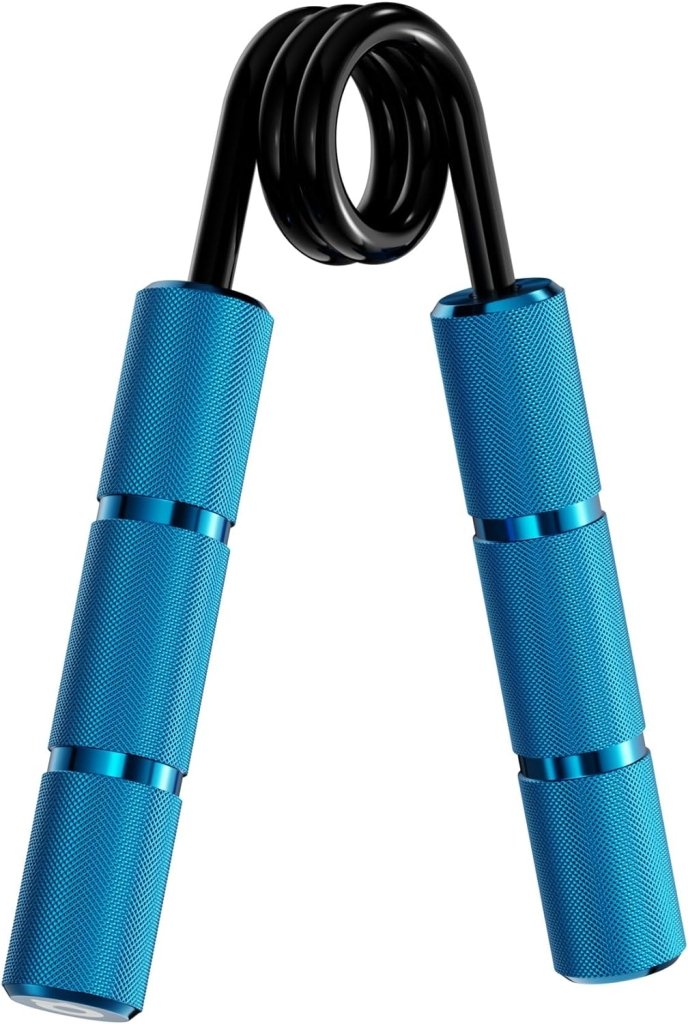 Laad afbeelding in Galerijviewer, Ontdek de handgripperset voor revalidatie en het verbeteren van gripkracht. Deze blauwe metalen versterker, met een zwarte spiraalveer, is perfect voor onderarmoefeningen en vingerkracht. Ideaal voor een effectieve workout of als onderdeel van een uitgebreide handgripperset.
