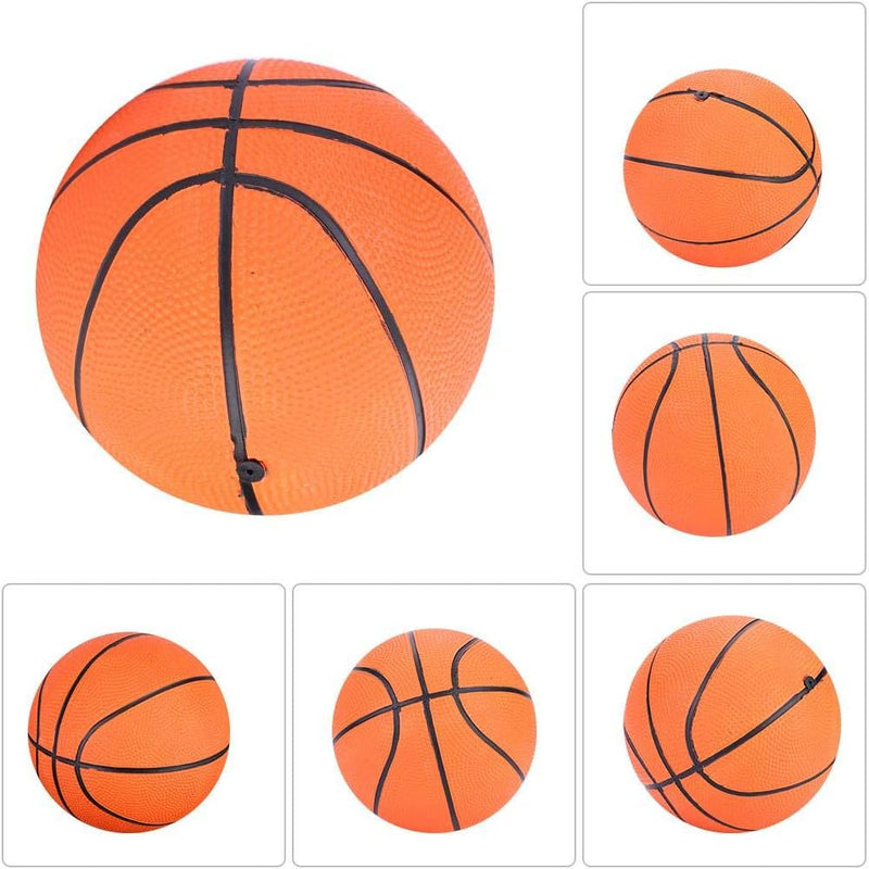 Laad afbeelding in Galerijviewer, Collage van zes afbeeldingen die de &quot;🏀 Perfecte mini-basketbal voor jonge spelers!&quot; benadrukken, gemaakt van duurzaam rubber, met een oranje oppervlak en opvallende zwarte lijnen, bekeken vanuit verschillende hoeken.
