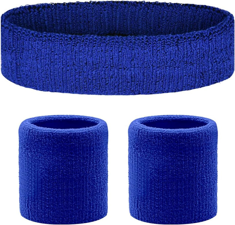 Laad afbeelding in Galerijviewer, Boost sportprestaties met onze blauwe hoofdband en twee fundamentele polsbandjes, ideaal voor zweetabsorptie en comfortabele draagbaarheid. Perfecte sportaccessoires voor elke actieve routine, weergegeven op een witte achtergrond.
