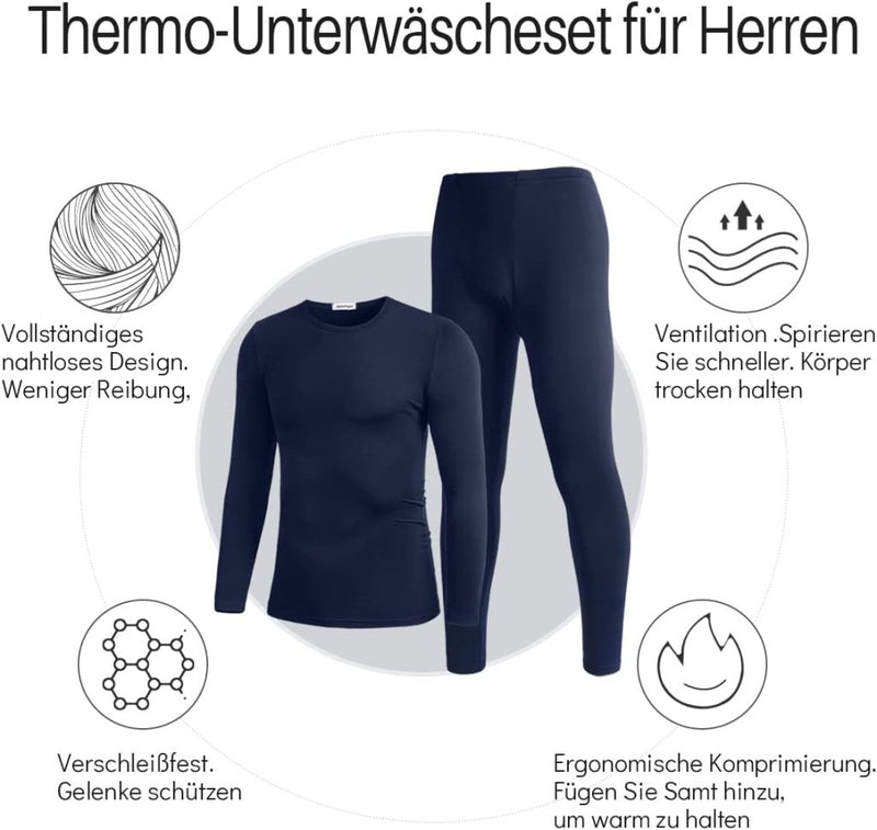 Laad afbeelding in Galerijviewer, Duits thermisch ondergoed voor heren, genaamd &quot;Blijf warm en comfortabel&quot;, biedt een naadloos ontwerp, vochtafvoerend beperkt vermogen en ergonomische compressie. De set bestaat uit een top met lange mouwen en een broek van duurzaam warm materiaal.
