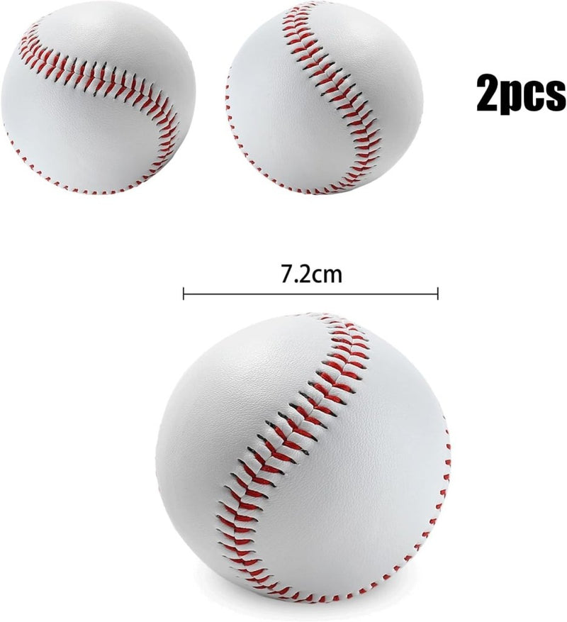 Laad afbeelding in Galerijviewer, Twee witte honkballen met rode stiksels, met een diameter van 7,2 cm, gemaakt van duurzaam PVC-materiaal, zitten naast een &quot;2pcs&quot; label. Product: ⚾ Train als een pro met deze zachte honkballen!.
