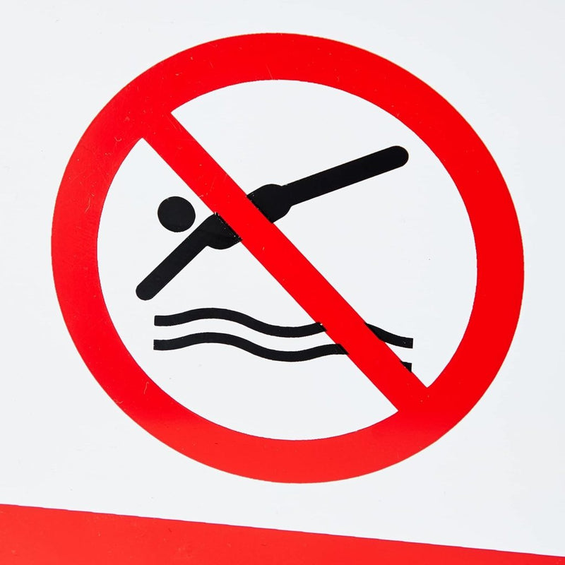 Laad afbeelding in Galerijviewer, Het 🚫 Veiligheid eerst – Duidelijk ‘Niet Duiken’ bord! beschikt over een rode cirkel met een diagonale lijn over een duiksymbool, gemaakt van duurzaam kunststof materiaal om de veiligheid in elke zwemomgeving te garanderen.
