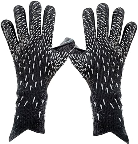De ultieme keepershandschoenen voor topprestaties zijn een paar zwarte handschoenen met witte haren, die uitstekende grip bieden en naar boven wijzen.
