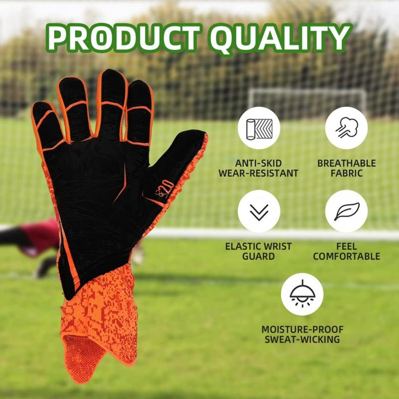 Laad afbeelding in Galerijviewer, De &quot;Blijf altijd in controle met onze premium voetbal goalkeeper handschoenen!&quot; biedt superieure grip, antislip-eigenschappen, slijtvaste duurzaamheid, ademend ontwerp en is voorzien van een elastische polsbescherming voor comfort en vochtwerende en zweetafvoerende eigenschappen.

