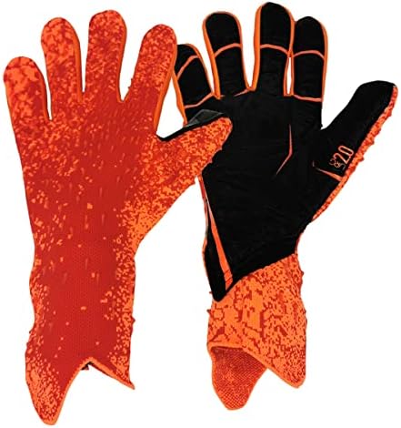 Laad afbeelding in Galerijviewer, De &quot;Blijf altijd in controle met onze premium voetbal goalkeeper handschoenen!&quot; hebben een ademend design en een superieure grip, met een oranje en zwarte rubberen afwerking voor een uitzonderlijke grip, en een getextureerde grip op zowel de handpalm als de rug.
