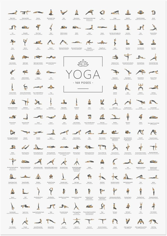 🧘‍♀️ Yoga poster – 168 houdingen voor inspiratie, focus en dagelijkse flow 🌿 - happygetfit.com