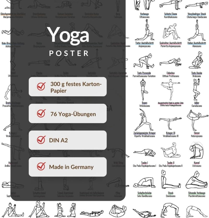 Laad afbeelding in Galerijviewer, Ontdek de &#39;Ontdek de ultieme A2 yogaposter - Jouw gids naar 76 Asana&#39;s en meer!&#39; Dit meesterwerk is gemaakt voor elke yogaliefhebber in Duitsland en is gedrukt op duurzaam karton van 300 g, perfect om uw oefenruimte te verfraaien.
