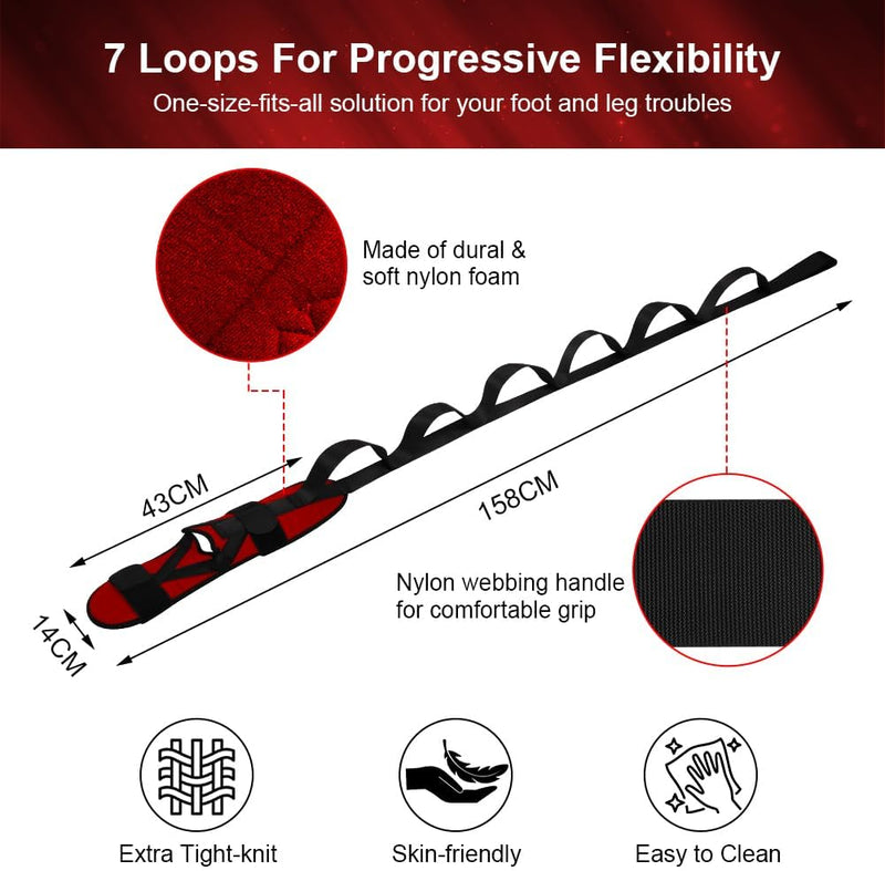 Laad afbeelding in Galerijviewer, De &quot;Transformeer je flexibiliteit met de yoga stretchband!&quot; in rood en zwart nylon heeft zeven lussen, afmetingen van 43 cm, 158 cm, 14 cm en is ontworpen om de flexibiliteit te verbeteren en blessures te voorkomen. Het extra strakke, huidvriendelijke materiaal is gemakkelijk schoon te maken met dual soft nylon foam voor comfort.
