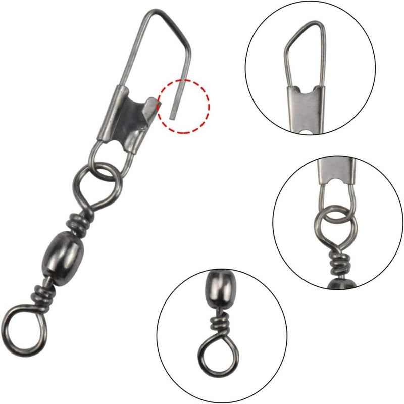 Laad afbeelding in Galerijviewer, Upgrade jouw viservaring met hengelwervels met kogellagers, een metalen visswivel met een karabijnhaak, biedt soepele rotatie en lineaire lijnverdraaiing; gedetailleerd weergegeven vanuit verschillende hoeken.
