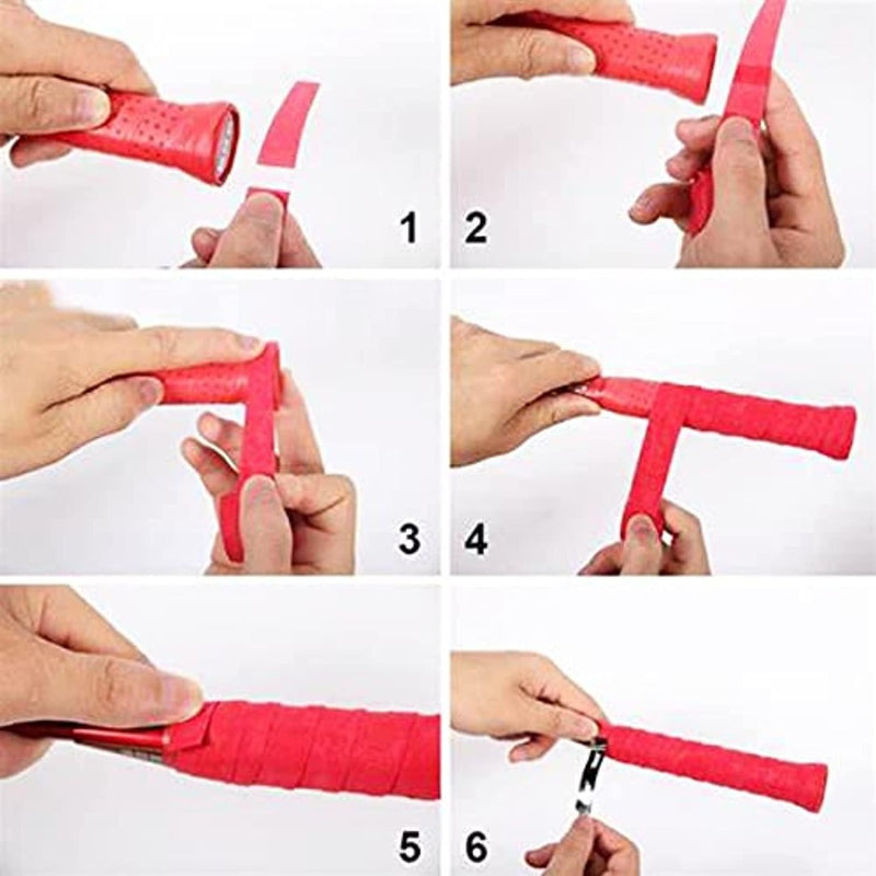 Laad afbeelding in Galerijviewer, Ontdek de kunst van het omwikkelen van een tennisracketgrip met behulp van de &quot;Padelgripset: personaliseer je racket en verbeter je spel&quot;. Deze gids biedt een stapsgewijs proces met zes afbeeldingen om een levendige, kleurvaste afwerking te bereiken, ideaal voor padelliefhebbers die op zoek zijn naar verbeterde prestaties.
