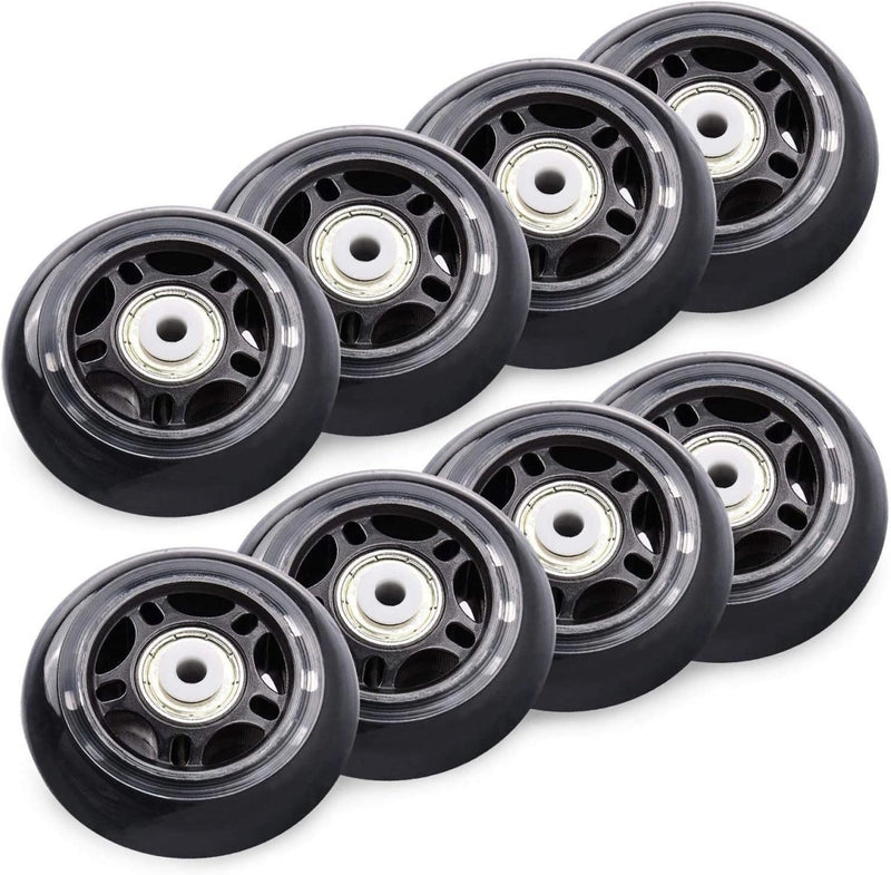 Laad afbeelding in Galerijviewer, Het product bestaat uit acht zwarte 76mm-wielen, elk met een hardheid van 84A en een centraal zilverkleurig lager.
