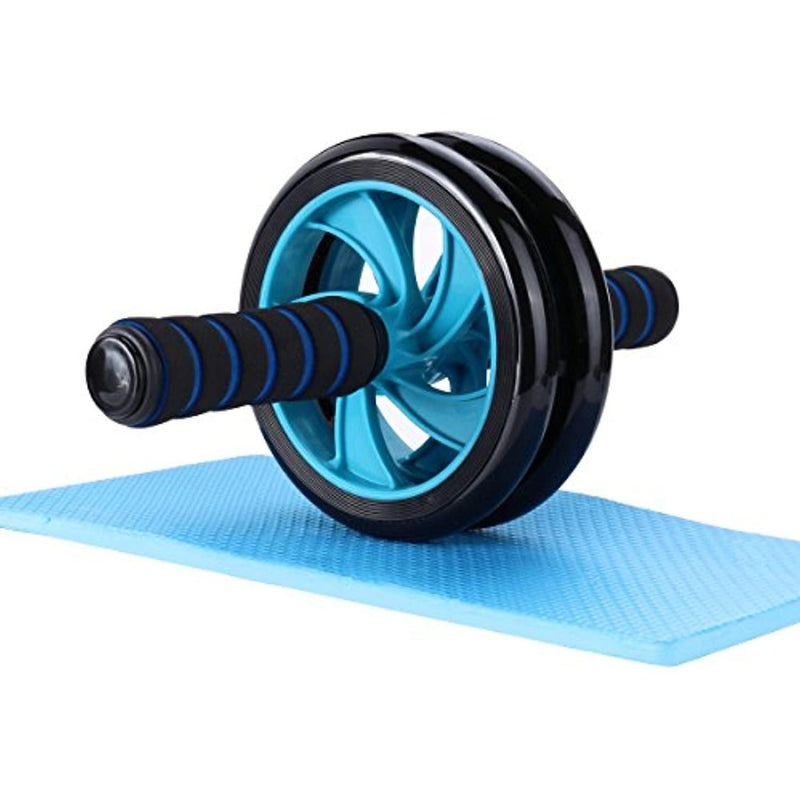 Laad afbeelding in Galerijviewer, Transformeer je buikspieren met de beste blauwe en zwarte ab roller op een bijpassende blauwe mat voor een effectieve training.
