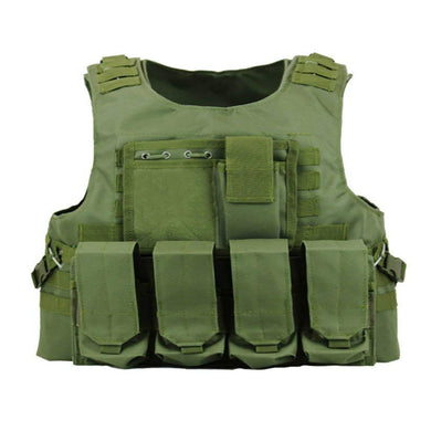 Het Ontketen je ware potentieel tactical vest voor paintball is groen, heeft meerdere zakken en verstelbare banden voor een persoonlijke pasvorm.