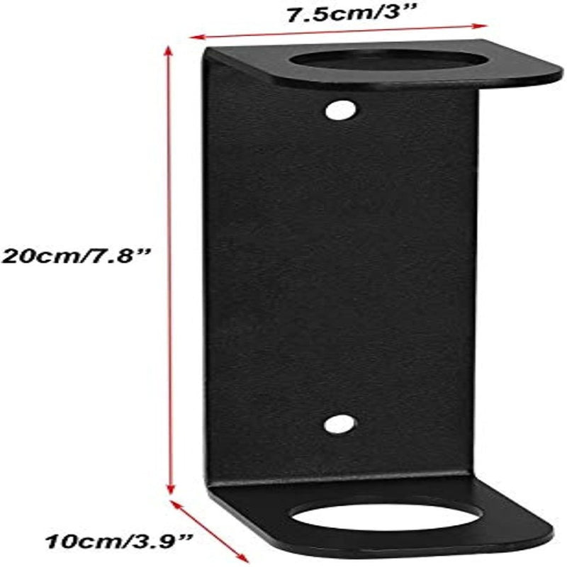 Laad afbeelding in Galerijviewer, L-vormige zwarte metalen beugel met ronde uitsparingen, ontworpen voor georganiseerde opslag. Afmetingen zijn 20cm x 10cm x 7.5cm. Ideaal als gewichten rek voor barbell opslag om uw barbell veilig en ruimtebesparend te organiseren.
