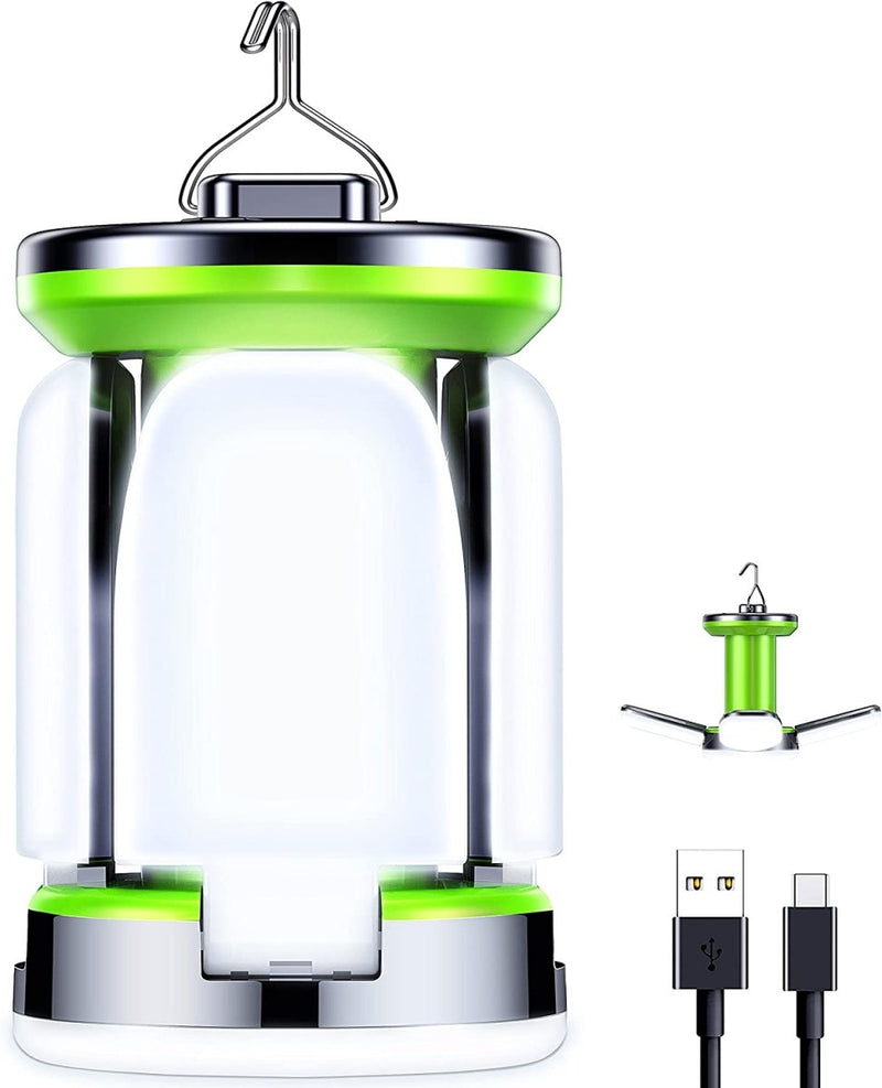 Laad afbeelding in Galerijviewer, De Waterdichte en schokbestendige campinglamp is een draagbare LED-lamp in groen en wit, met een ophanghaak, USB-opladen en opvouwbaar ontwerp voor ultiem gemak. Ideaal voor buitenavonturen!.
