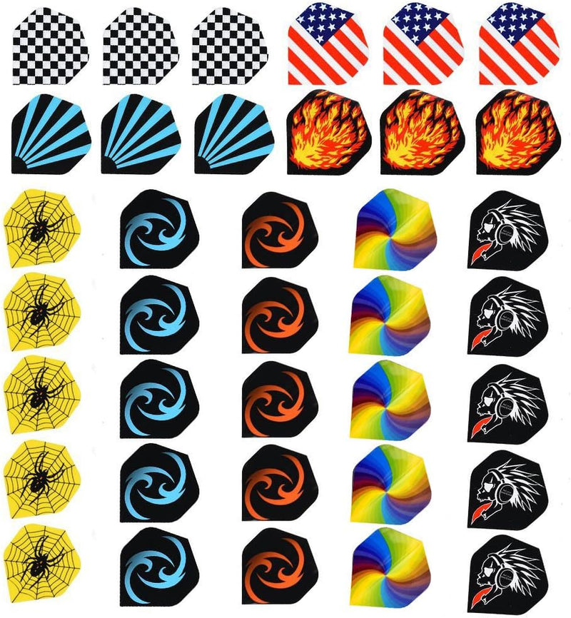 Laad afbeelding in Galerijviewer, Een raster van patroonvormen zoals geruite, sunburst- en schedelontwerpen biedt premium kwaliteit die professioneel vakmanschap weerspiegelt, net als de Softtip dartpijlenset: de perfecte keuze voor spelers van alle niveaus.
