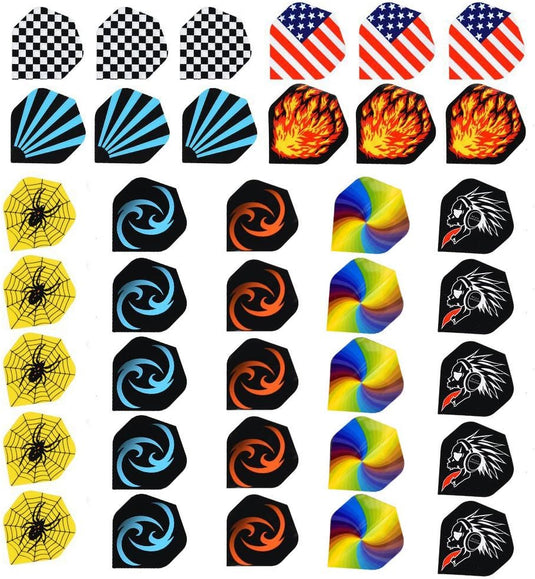 Een raster van patroonvormen zoals geruite, sunburst- en schedelontwerpen biedt premium kwaliteit die professioneel vakmanschap weerspiegelt, net als de Softtip dartpijlenset: de perfecte keuze voor spelers van alle niveaus.