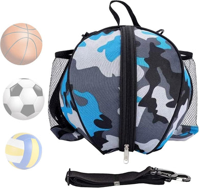 Camoufleer basketbaltasjes gemaakt van duurzaam materiaal met een ritssluiting en riem, en laat de grote capaciteit zien met illustraties van een basketbal, voetbal en volleybal. Product: De basketbaltas die je nodig hebt om je spel naar een hoger niveau te tillen.