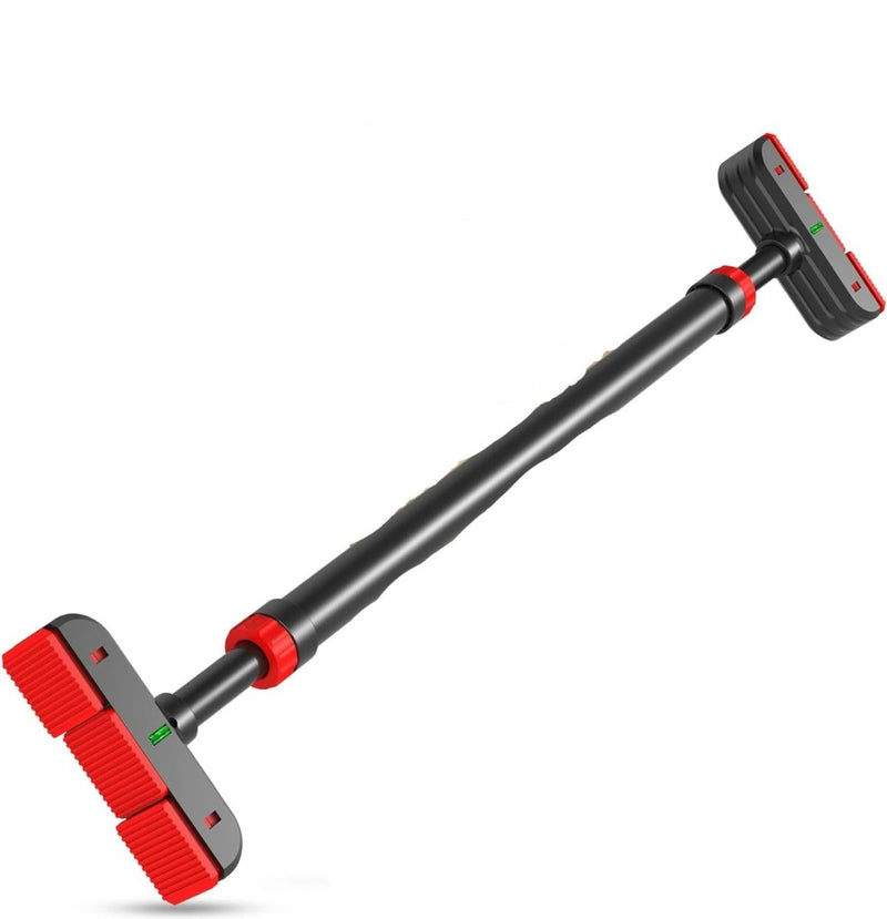 Laad afbeelding in Galerijviewer, De &quot;De optrekstang die je thuis een complete workout geeft&quot; is een zwart met rode roterende push-up bar gemaakt van hoogwaardig staal, voorzien van verstelbare handvatten en antislip handgrepen voor stabiliteit tijdens het sporten.
