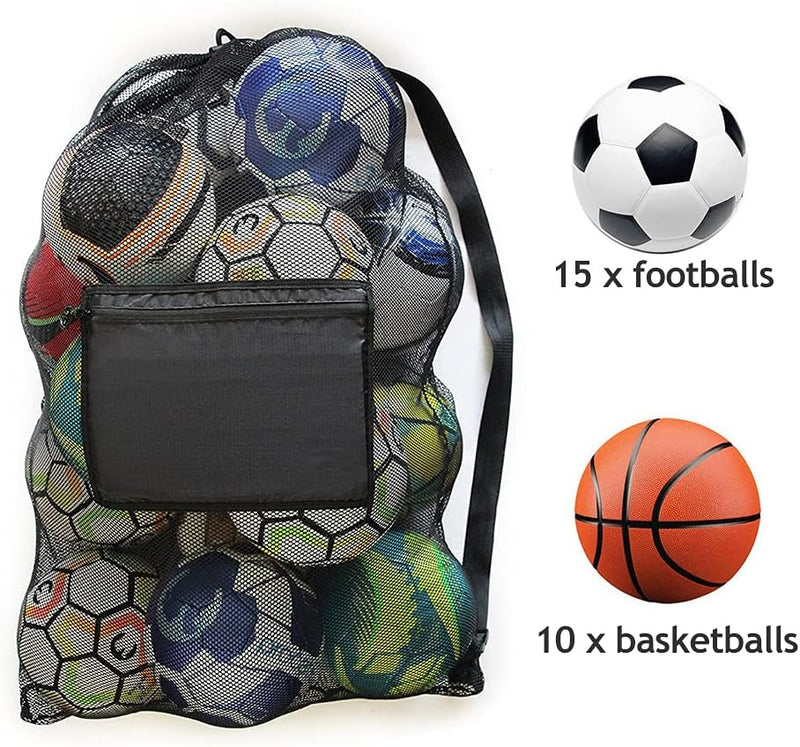 Laad afbeelding in Galerijviewer, Een duurzame nylon netje gevuld met een mix van 15 voetballen en 10 basketballen - &quot;De voetbaltas die je nodig hebt om je team te laten winnen.
