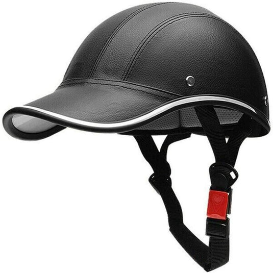 Ontdek de "Stijlvol en veilig" fietshelm in een stijlvolle zwarte lederlook met een glanzende afwerking, zilveren afwerking en een elegante verstelbare kinriem voor een optimale pasvorm en ultieme bescherming.