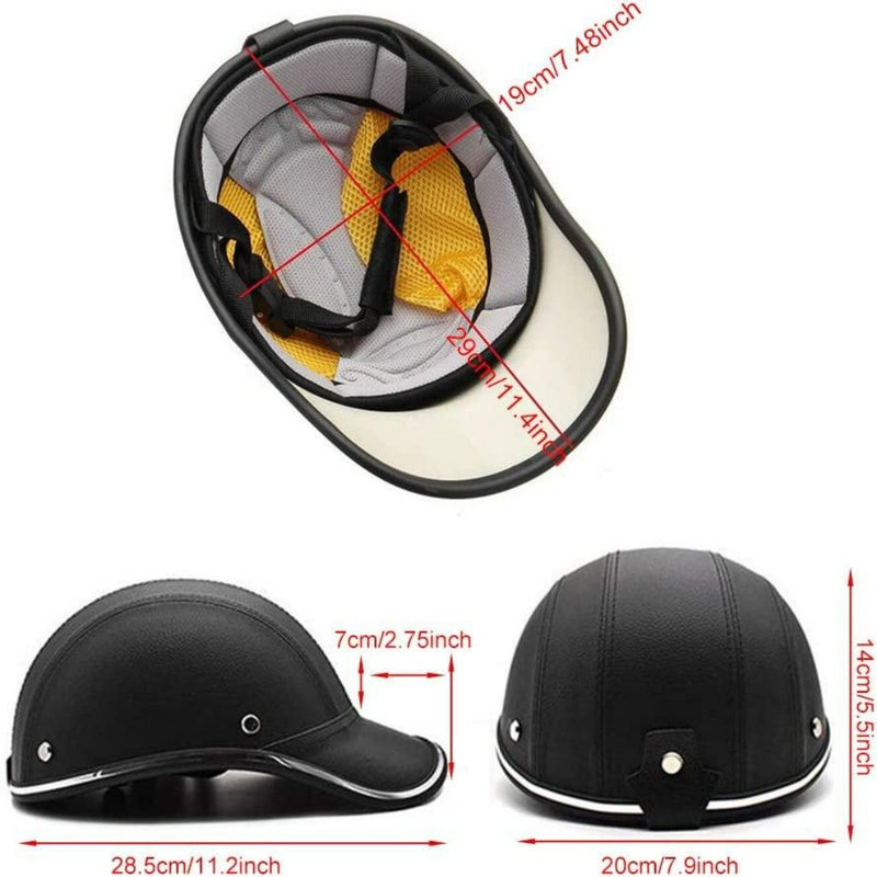 Laad afbeelding in Galerijviewer, De helm &quot;Stijlvol en veilig&quot; biedt stijl en bescherming met een binnenvoering en een verstelbare kinband voor een veilige pasvorm. De helm is 28,5 cm (L) x 20 cm (B) x 14 cm (H) groot, heeft een rand van 7 cm en biedt een zij- en bovenaanzicht.
