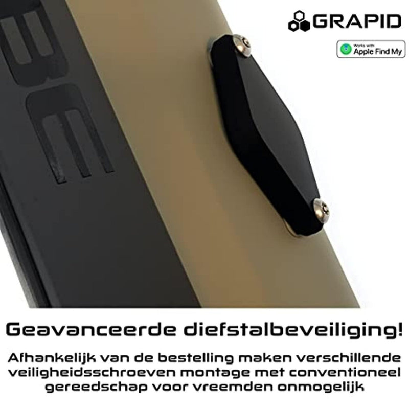 Laad afbeelding in Galerijviewer, De Bescherm je fiets met de ultieme fietshouder AirTag diefstalbeveiliging heeft een uitstekend zwart handvat met schroeven, biedt geavanceerde diefstalbeveiliging en vereist speciaal gereedschap voor verwijdering om je apparaat veilig te houden.

