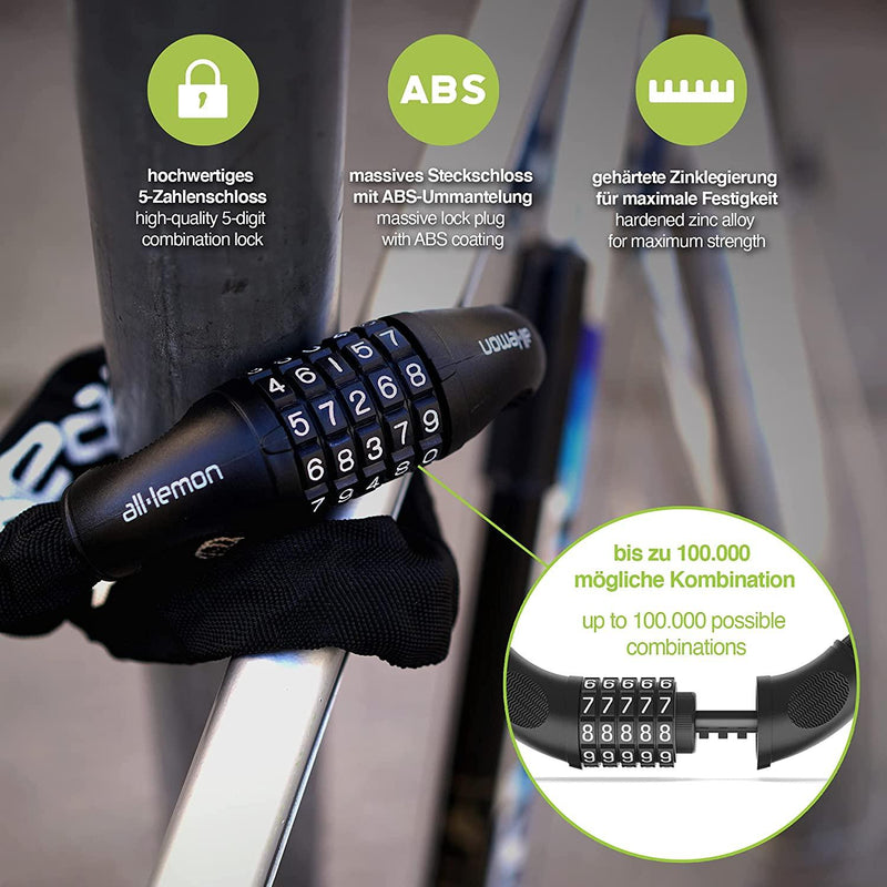 Laad afbeelding in Galerijviewer, Het &quot;Kettingslot: de ultieme bescherming voor je fiets&quot; biedt topbeveiliging met zijn 5-cijferige combinatiefietsslot en ABS-coating, waardoor tot 100.000 mogelijke combinaties mogelijk zijn voor een hoge veiligheid op je fiets.
